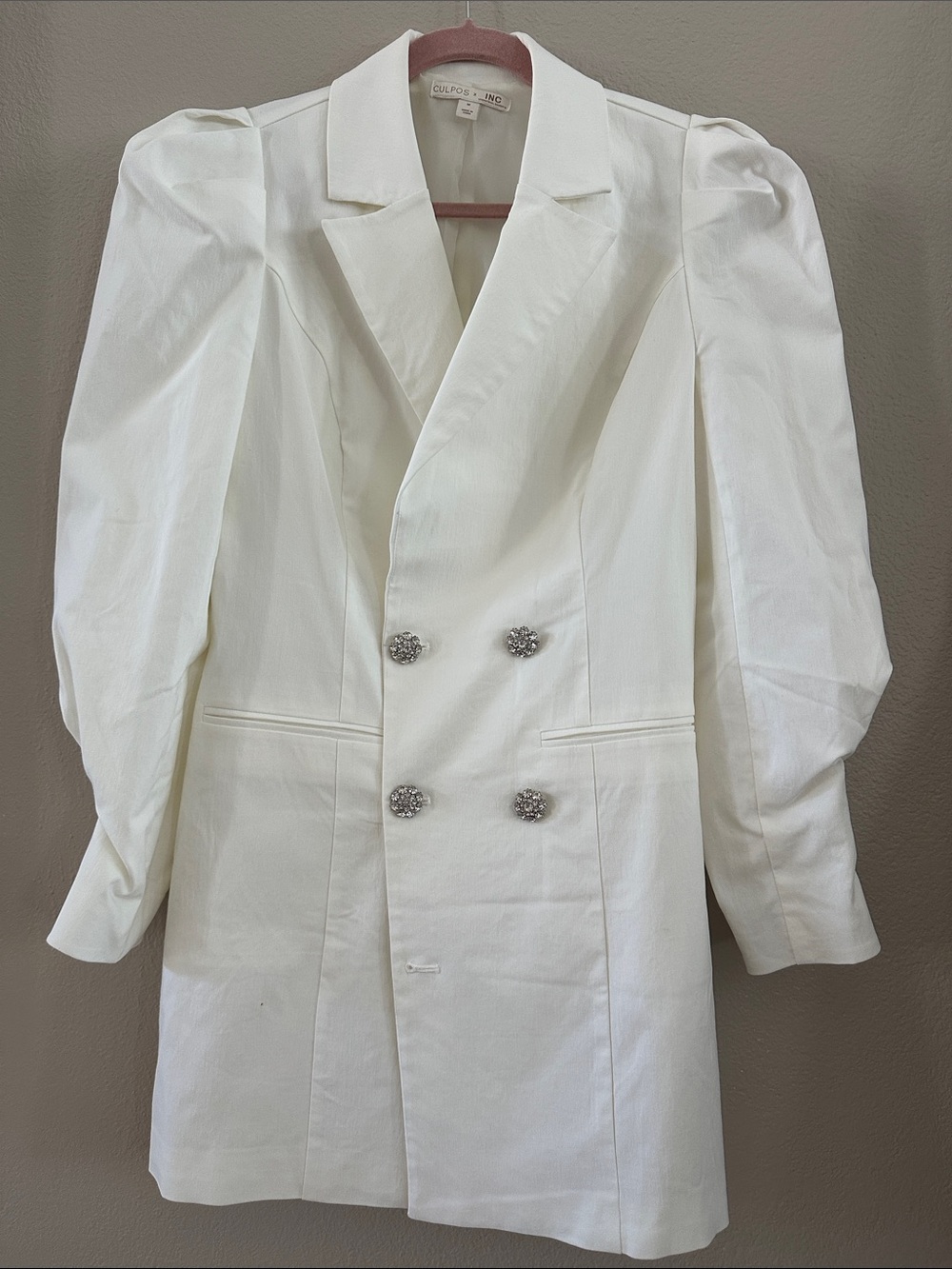 INC Double-Breasted White Puff-Sleeve Blazer Dress